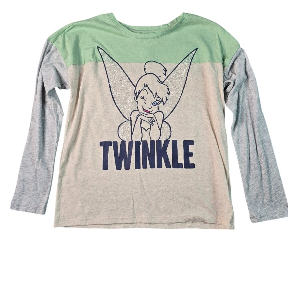 Gap Kids Disney Tinker Bell Long Sleeve Shirt XL 12 Green Tan Sequin Twinkle NWT